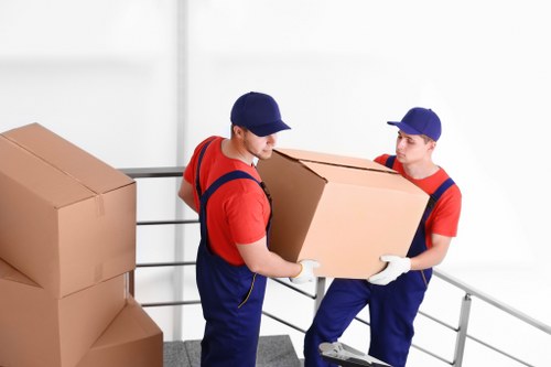 Office relocation planning in Ruislip with labeled boxes and furniture setup
