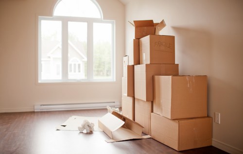 Packed moving boxes ready for flat removals in Ruislip