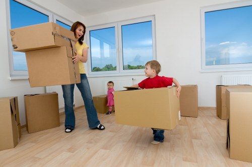 Furniture and packed boxes prepared for transport in Ruislip
