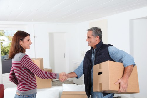 Packed boxes and furniture ready for a local house move in Ruislip