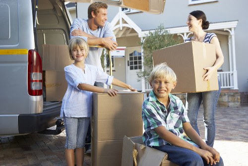 Organised house move in Ruislip with labeled boxes and furniture